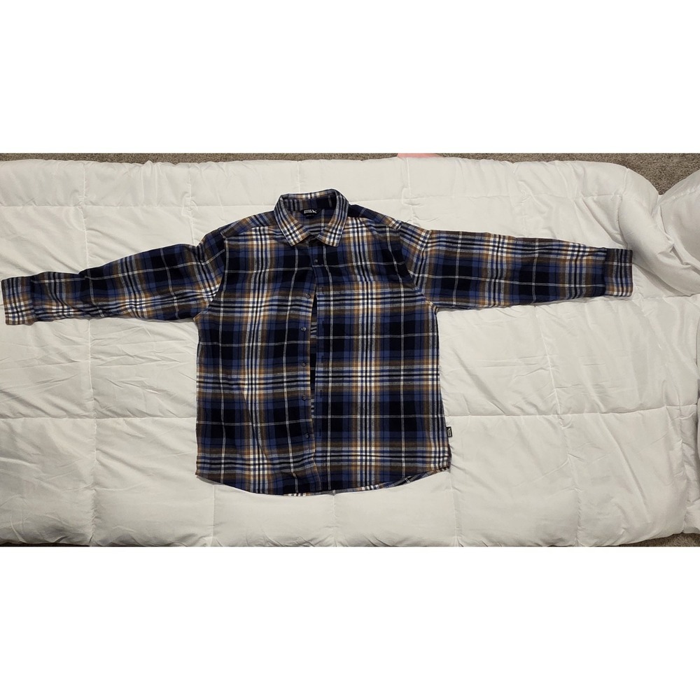 Eddie Bauer Men XL Blue Brown Plaid Flannel Shirt Long Sleeve Button Up